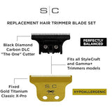 STYLECRAFT SC529GB REPLACEMENT FIXED GOLD TITANIUM CLASSIC X-PRO HAIR TRIMMER BLADE WITH BLACK DIAMOND CARBON DLC THE ONCE CUTTER SET