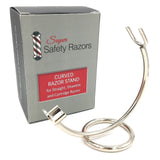 PARKER SHAVE CURVED CHROME RAZOR STAND FOR STRAIGHT, SHAVETTE AND CARTRIDGE RAZORS