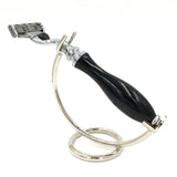 PARKER SHAVE CURVED CHROME RAZOR STAND FOR STRAIGHT, SHAVETTE AND CARTRIDGE RAZORS