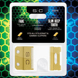 STYLECRAFT REPLACEMENT FIXED GOLD TITANIUM FADE CLIPPER BLADE WITH GOLD TITANIUM MOVING SLIM DEEP TOOTH CUTTER SET #SC521G