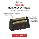 STYLECRAFT REBEL - ELECTRIC MENS FOIL SHAVER WITH SUPER TORQUE MOTOR, GOLD TITANIUM FOIL HEAD